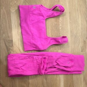 Free People Good Karma Square Neck Pink Sports Bra and High Rise Leggings Set